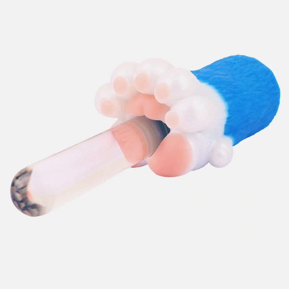 Electric blue bear paw masturbator with white fur, photo 7