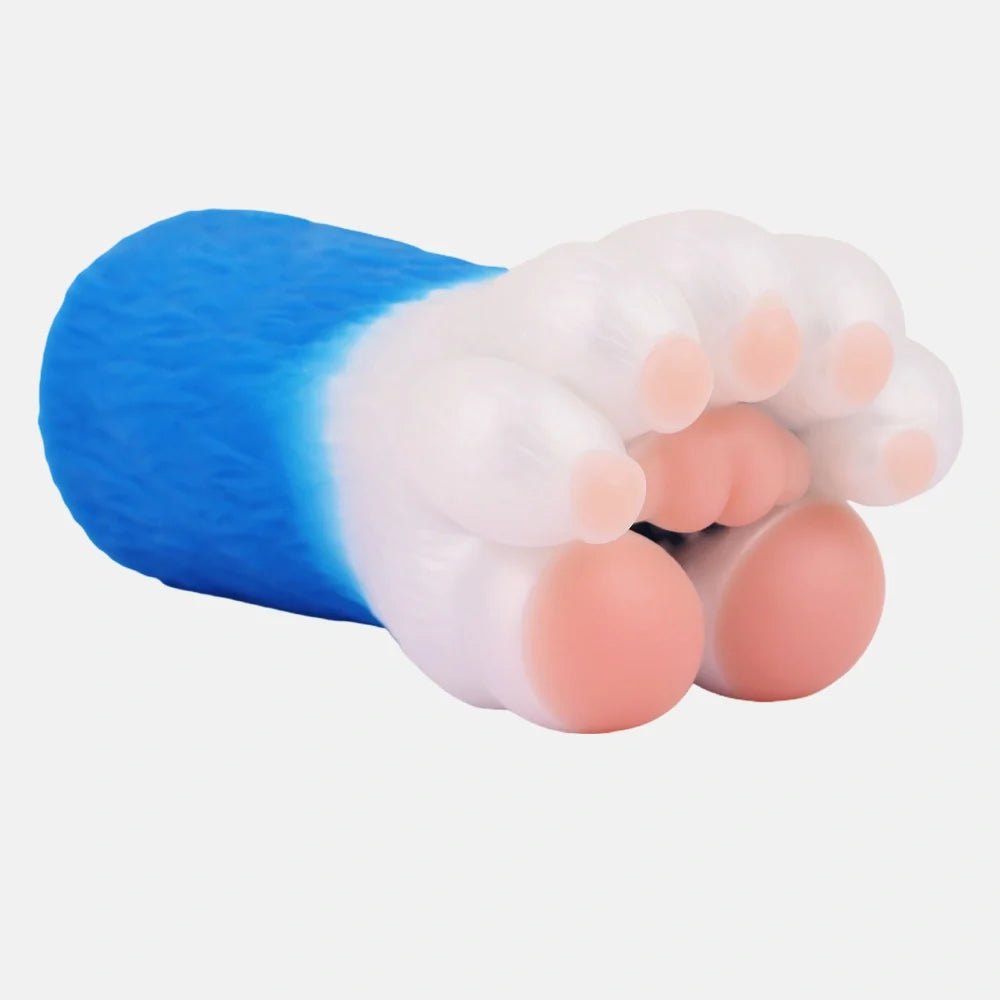 Electric blue bear paw masturbator with white fur, photo 9