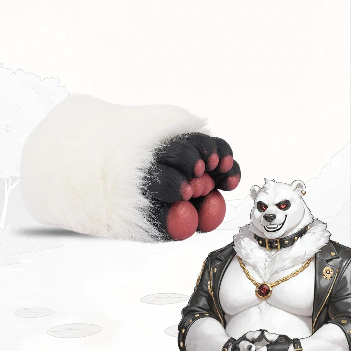 White fur bear paw masturbator with copper rose pad, photo 1