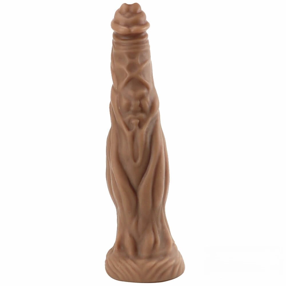 Brown bearded fantasy silicone dildo with tree root texture, photo 1