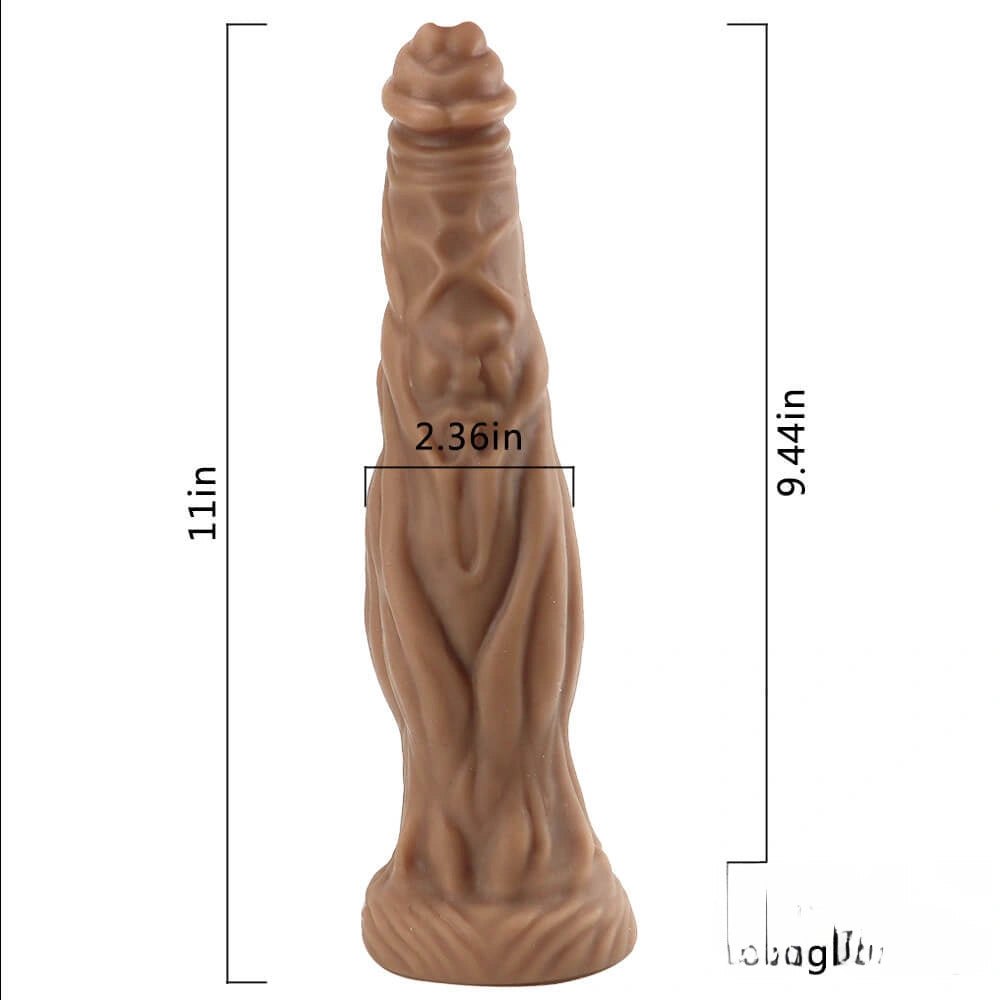 Brown bearded fantasy silicone dildo with tree root texture, photo 8
