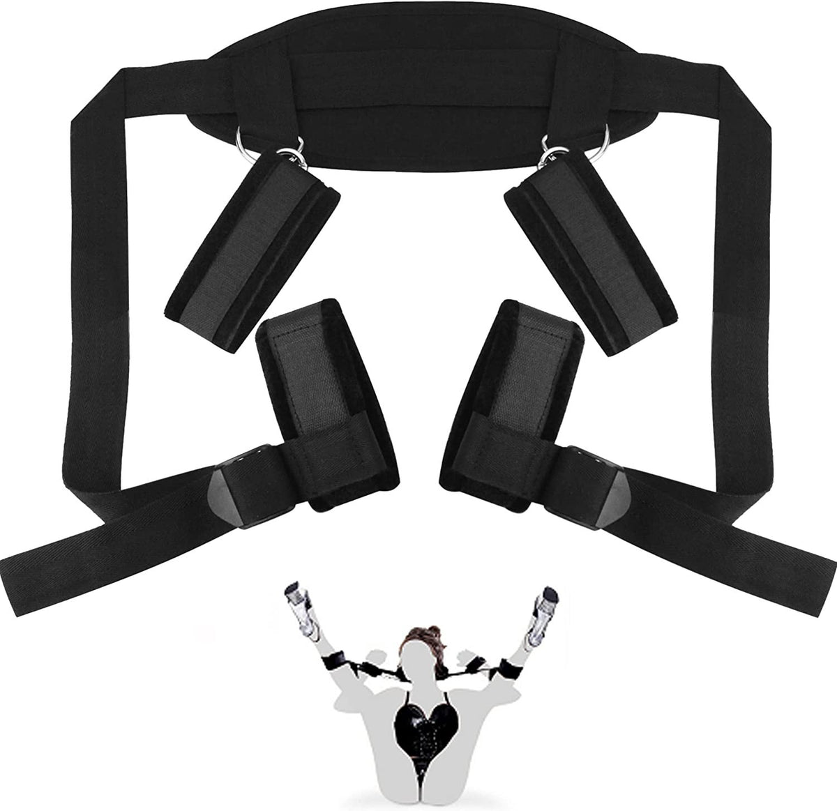 Black soft fabric bed restraint kit with pillow, photo 2