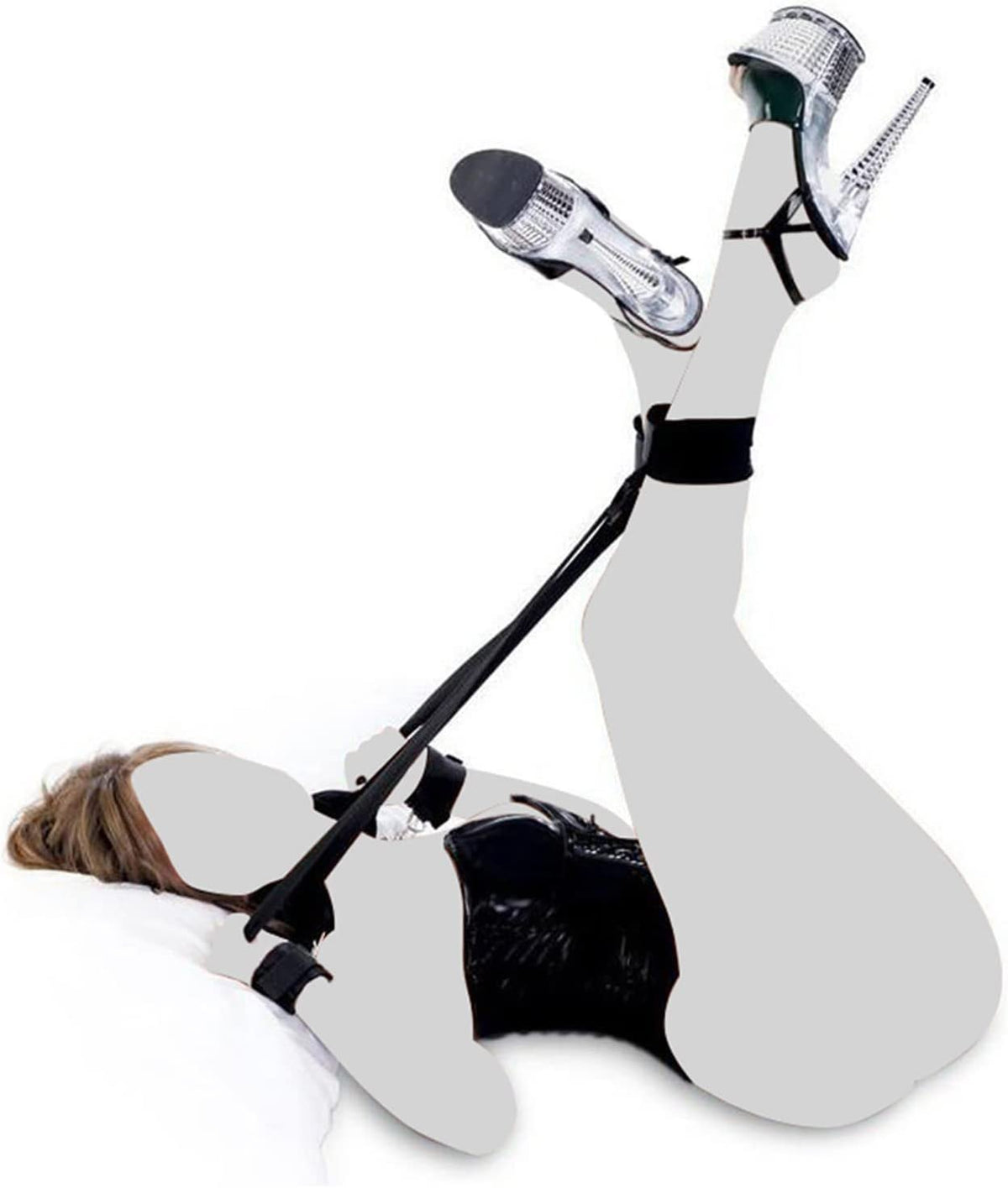 Black soft fabric bed restraint kit with pillow, photo 4