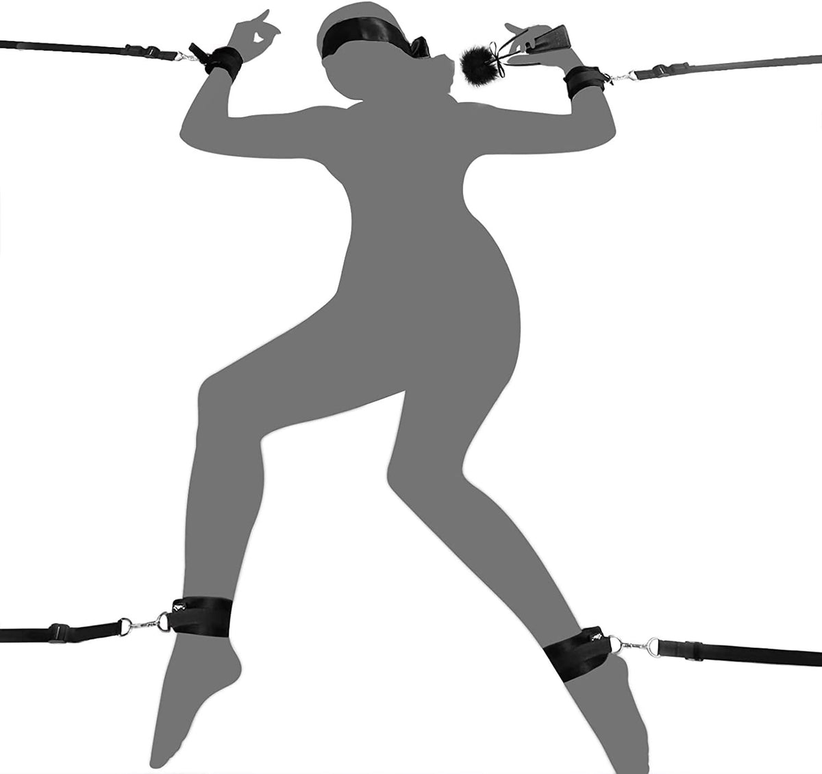 Black soft fabric bed restraint set with blindfold, photo 1