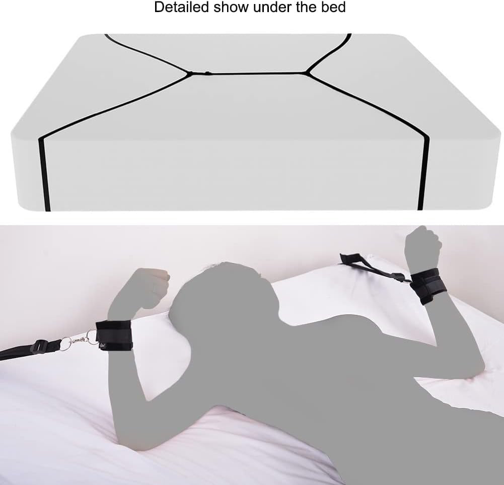 Black soft fabric bed restraint set with blindfold, photo 4