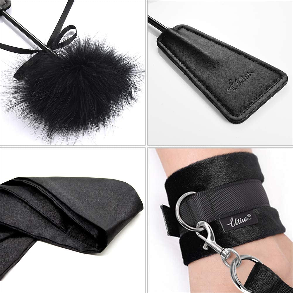 Black soft fabric bed restraint set with blindfold, photo 5