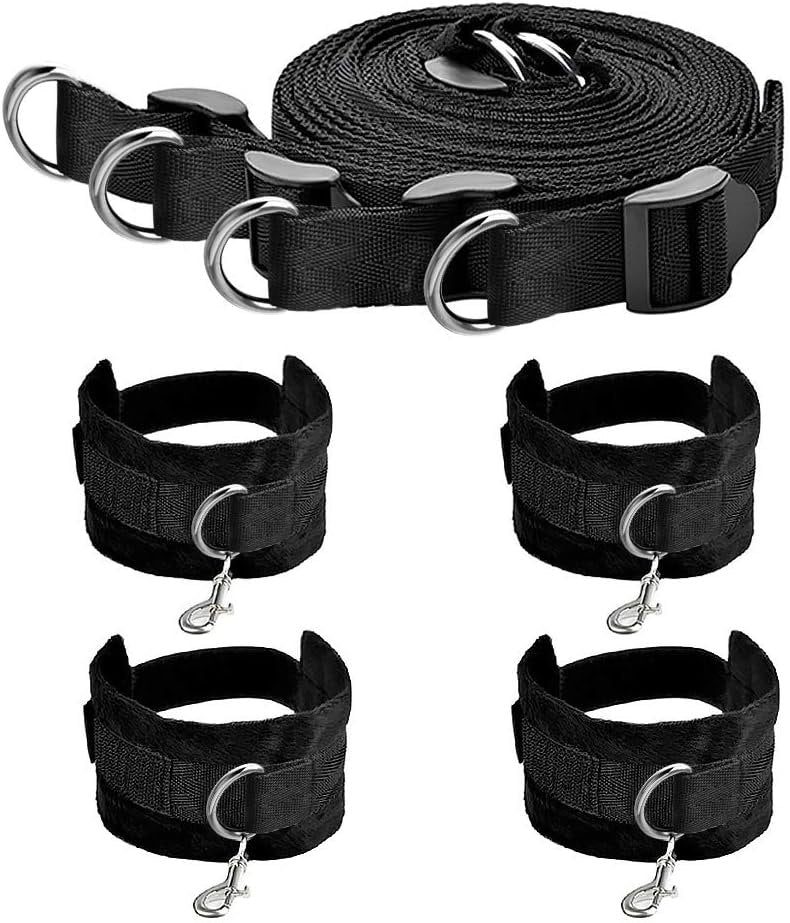 Black soft fabric bed restraint set with blindfold, photo 6