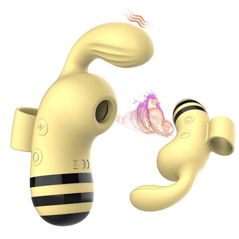 Yellow bee-shaped clitoral vibrator with finger ring, photo 2