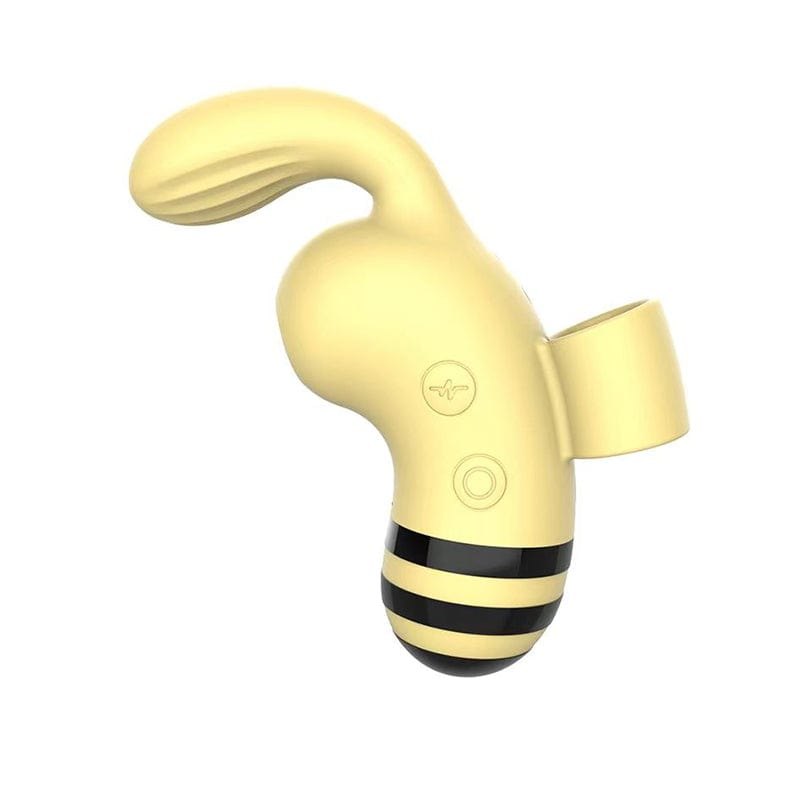 Yellow bee-shaped clitoral vibrator with finger ring, photo 3