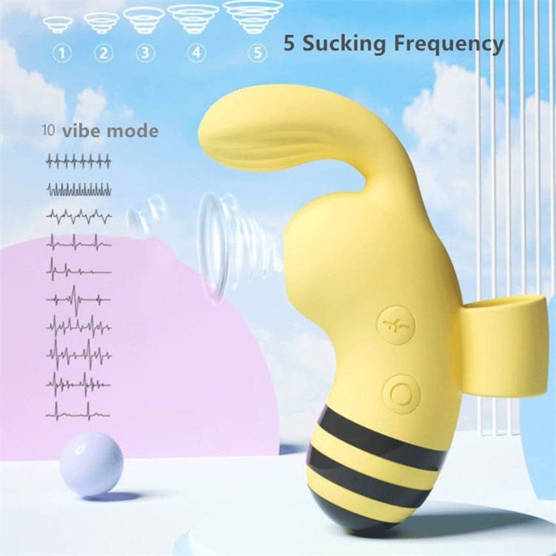 Yellow bee-shaped clitoral vibrator with finger ring, photo 4