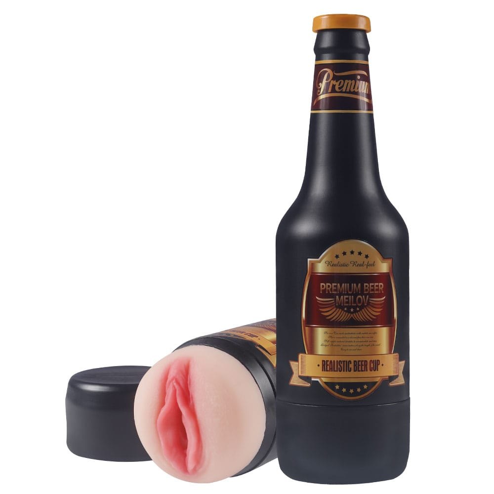 Manual black beer bottle shaped male masturbator cup