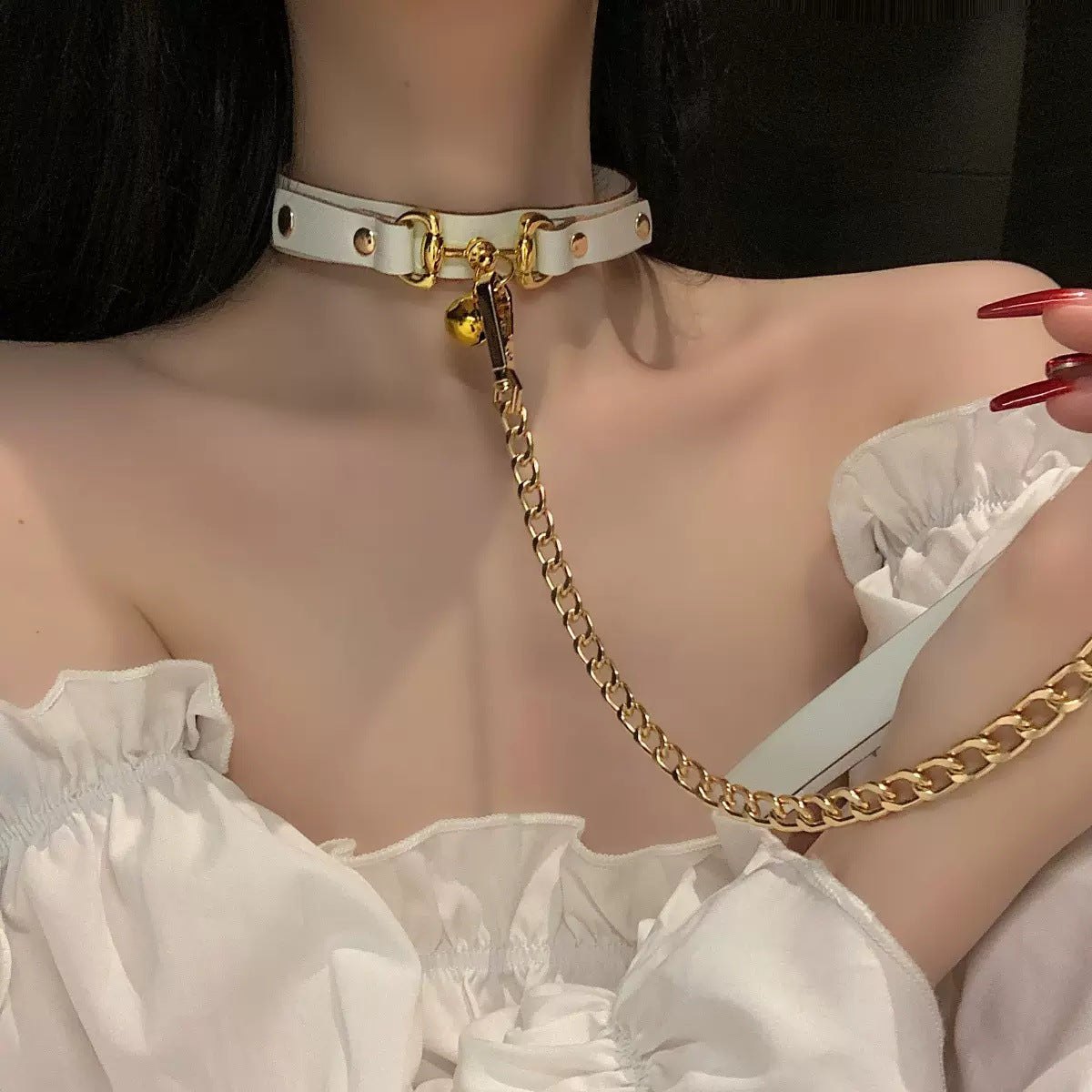 Bell charm leather collar accessory, photo 3