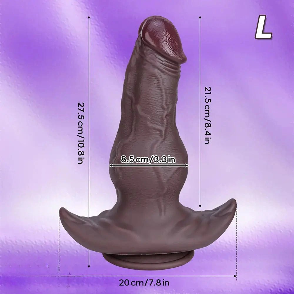 Coffee realistic silicone dildo with anchor suction cup base