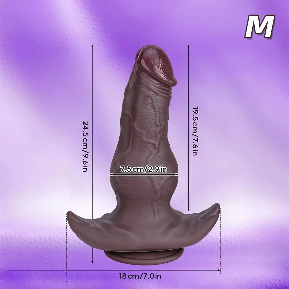 Coffee realistic silicone dildo with anchor suction cup base