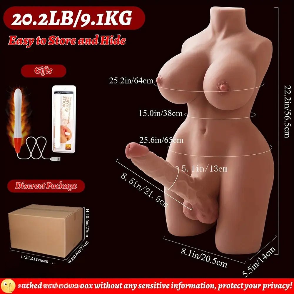 Flesh-toned silicone breast torso with attached dildo, photo 6