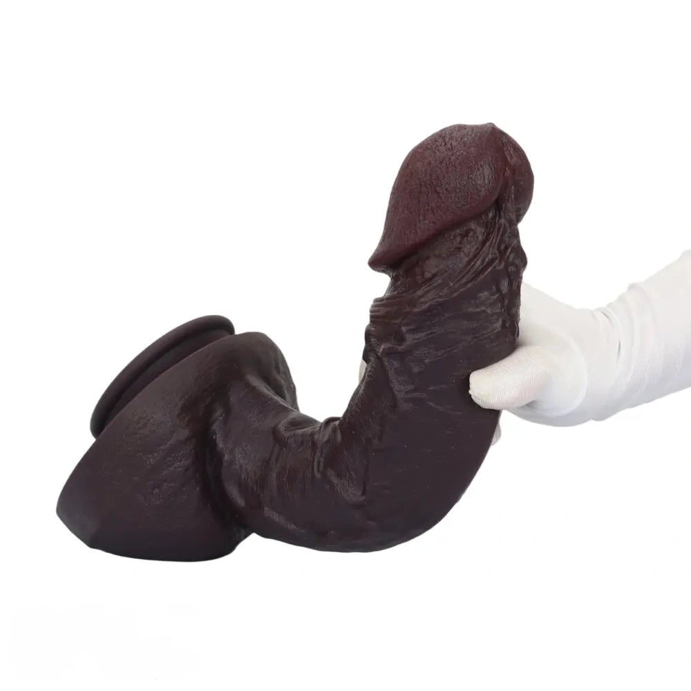 Coffee silicone suction cup dildo with large glans head, photo 11