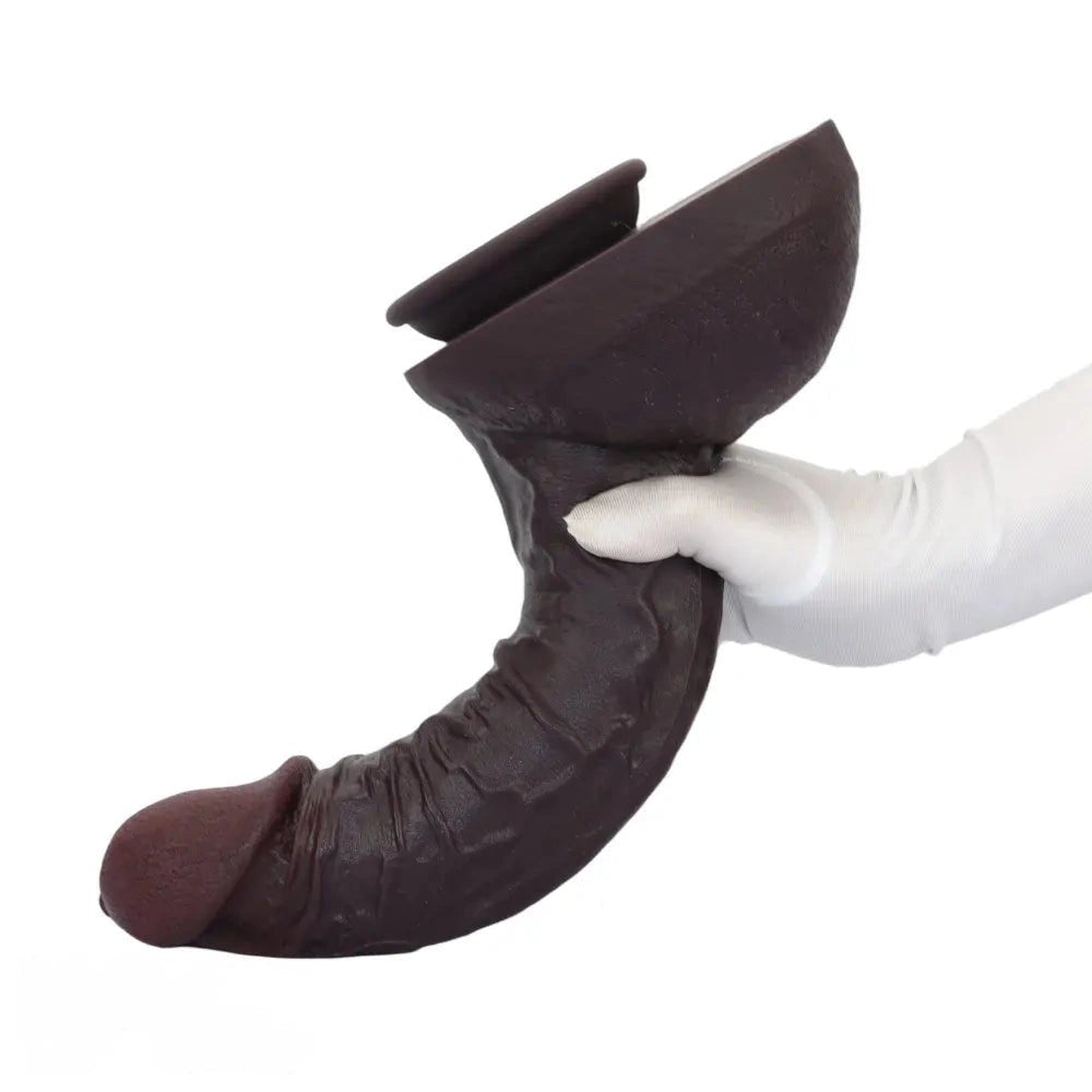 Coffee silicone suction cup dildo with large glans head, photo 14