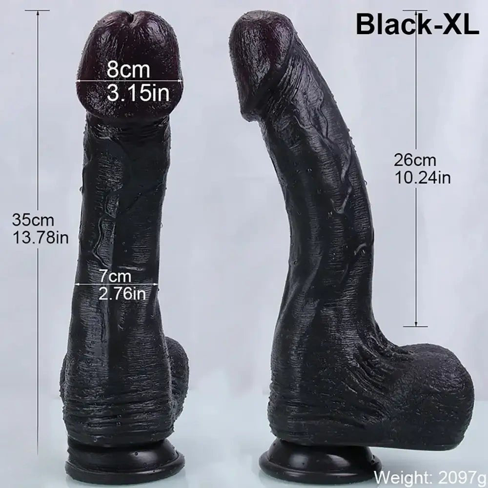 Ebony realistic silicone dildo with sculpted head