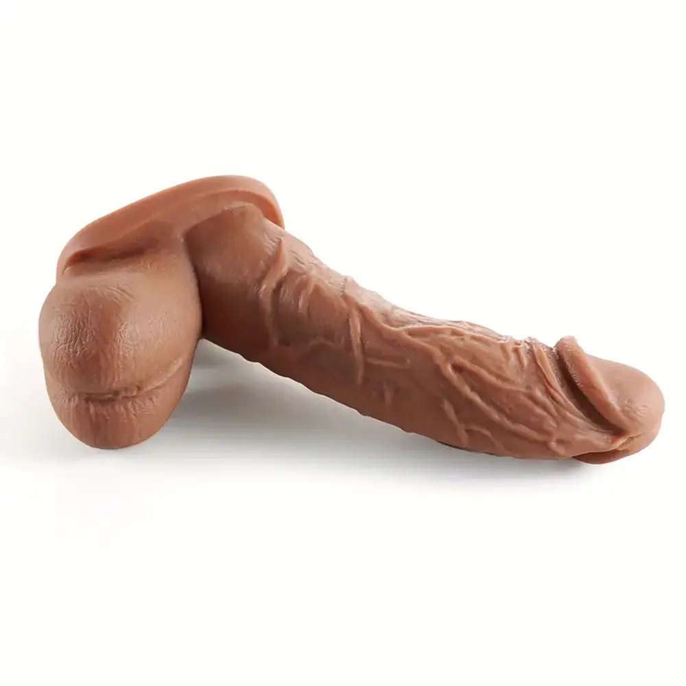 Brown silicone suction cup dildo with large glans, photo 3