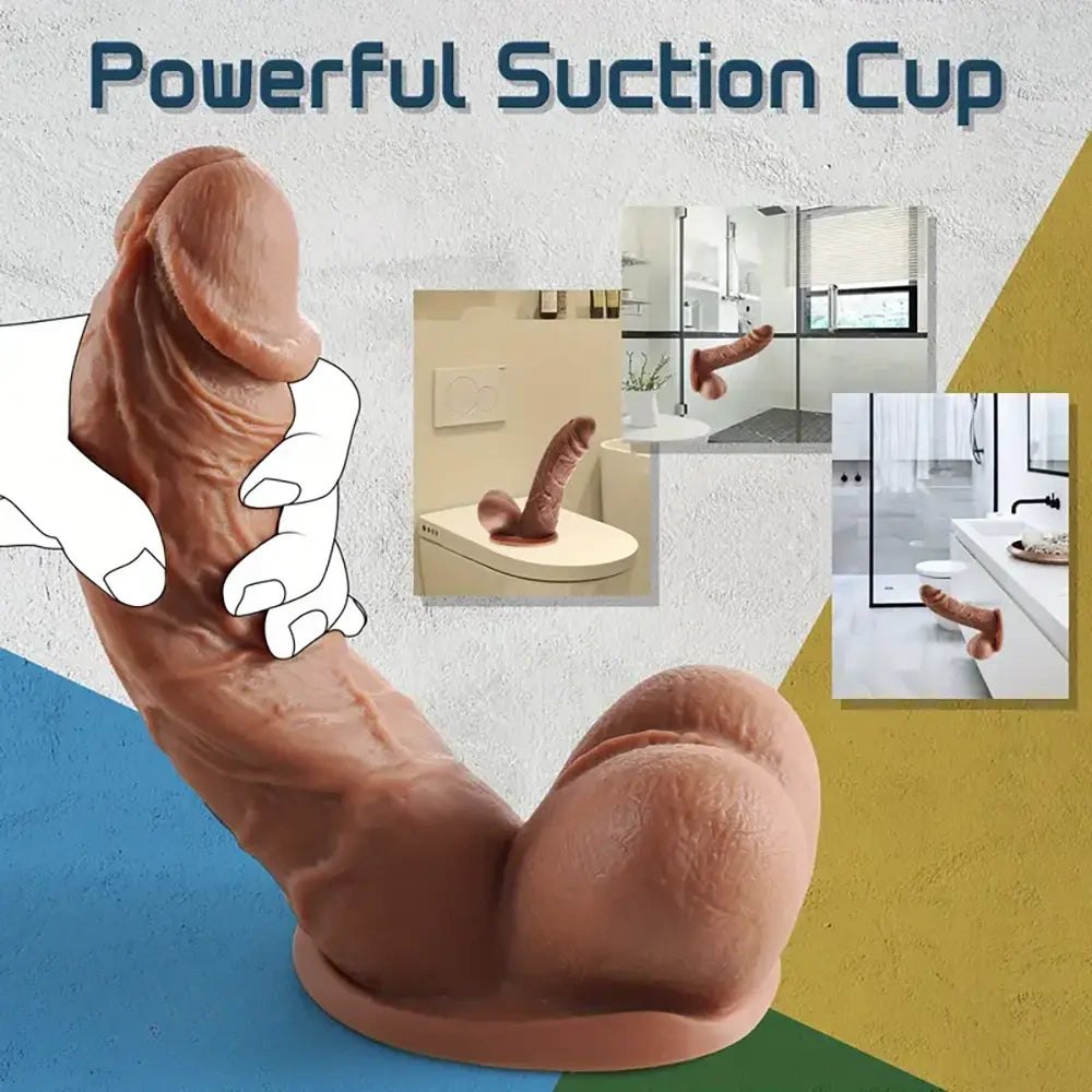 Brown silicone suction cup dildo with large glans, photo 4
