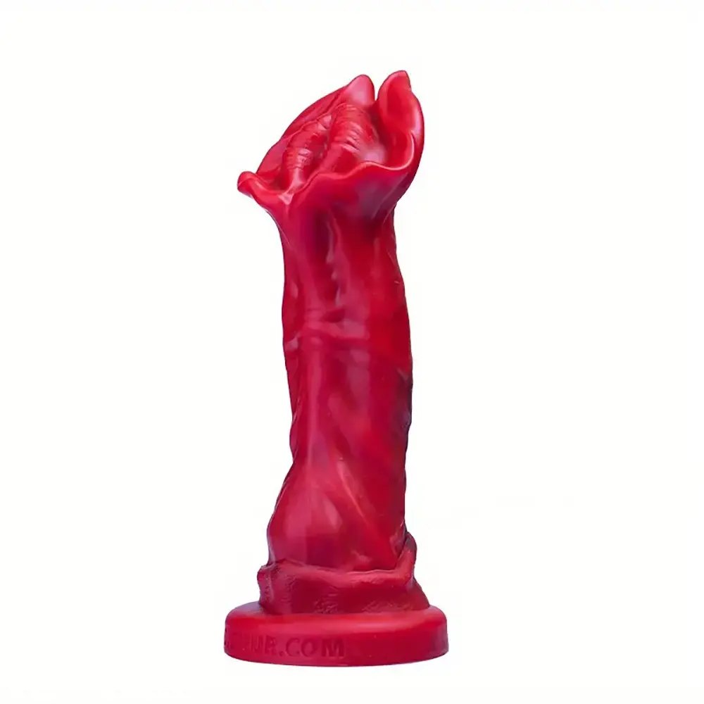 Red-toned realistic silicone dildo with big mushroom head, photo 1