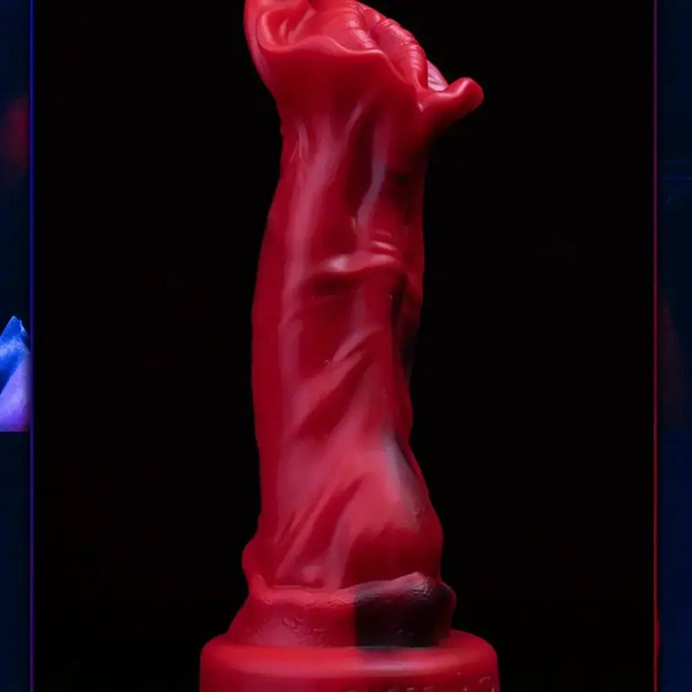 Red-toned realistic silicone dildo with big mushroom head, photo 4