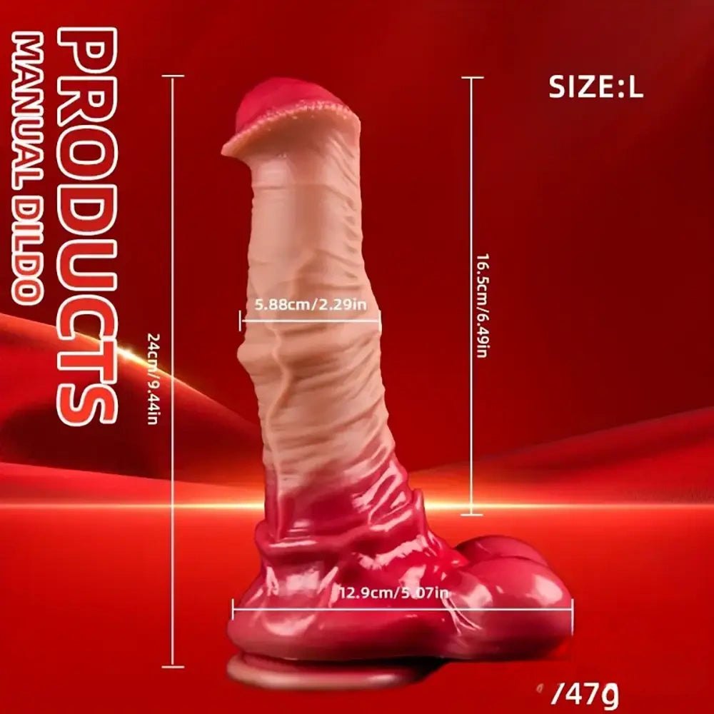 Red black big horse style knotted dildo, photo 7