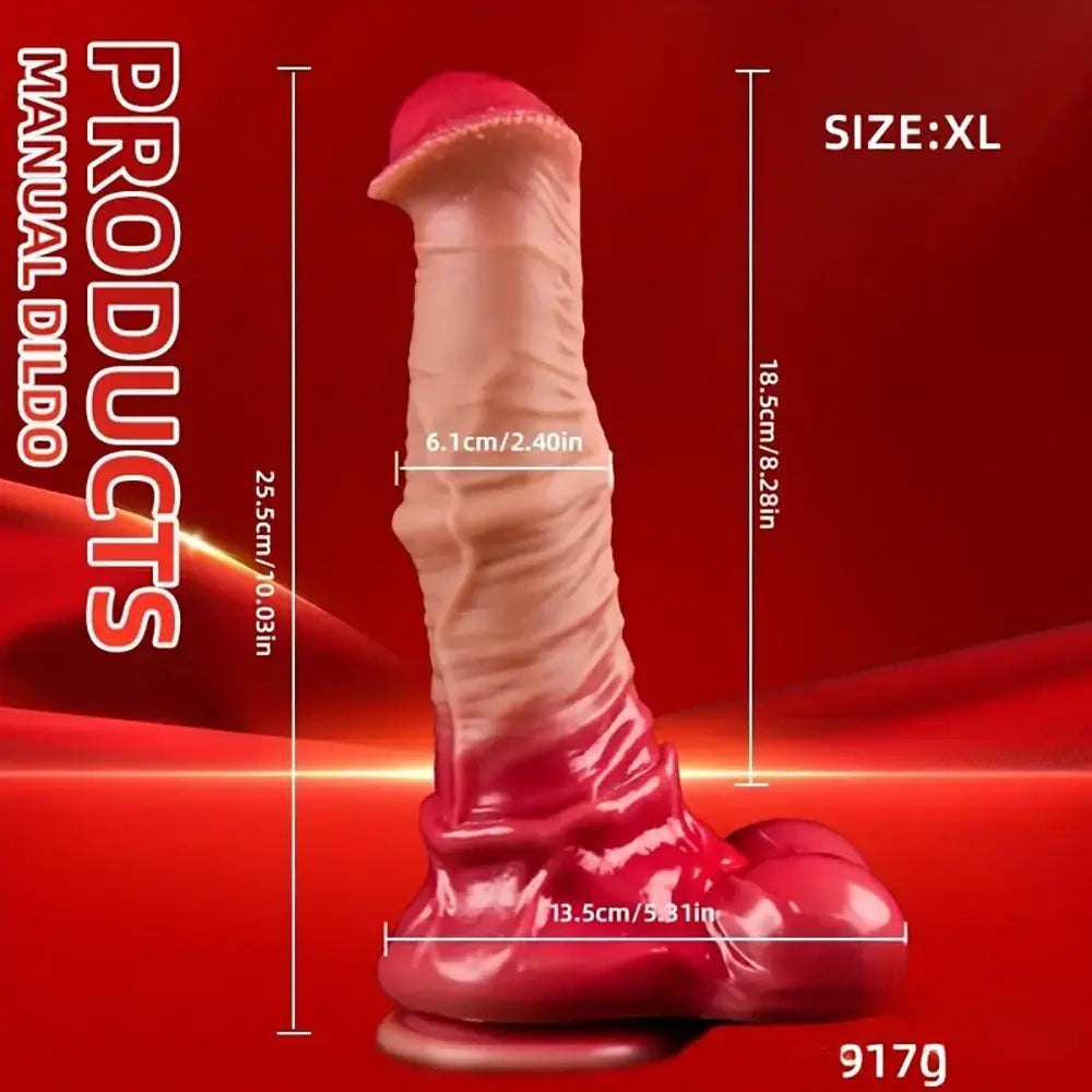 Red black big horse style knotted dildo, photo 9