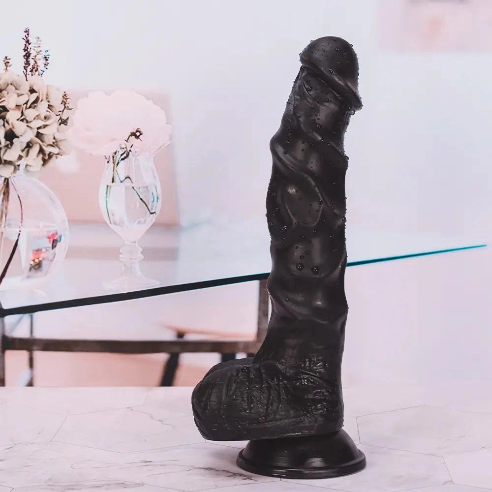 Black realistic pvc dildo with suction cup base
