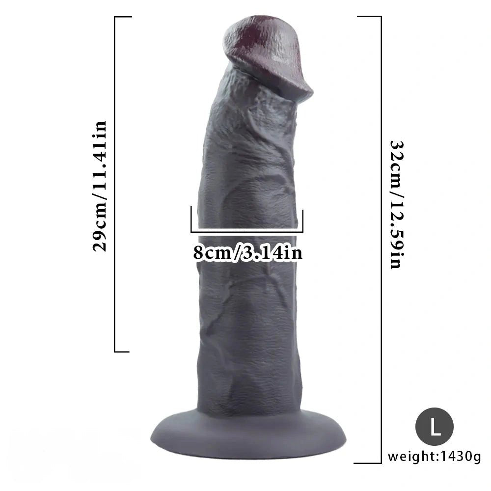 Black ribbed silicone suction cup dildo