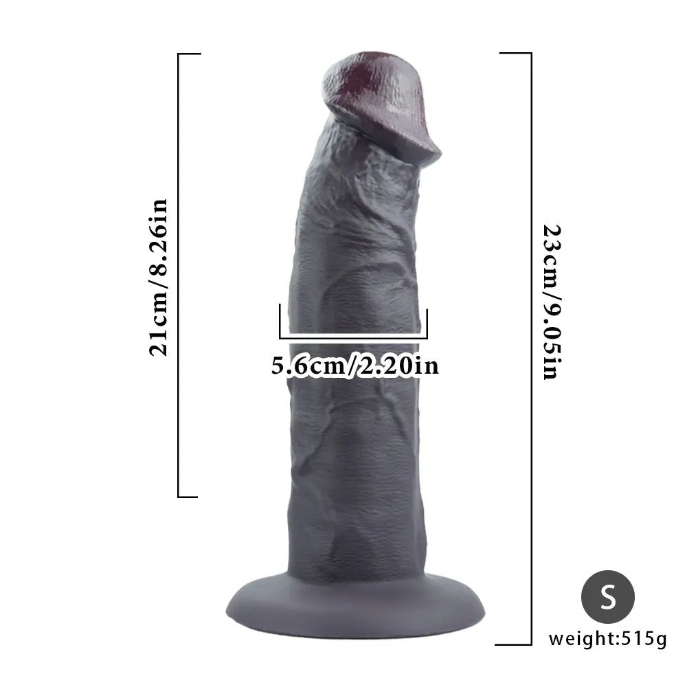 Black ribbed silicone suction cup dildo