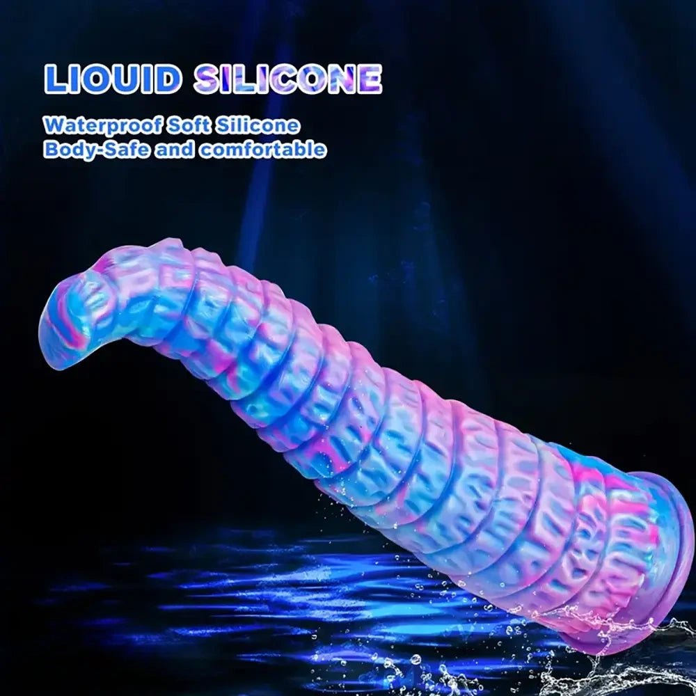 Blue ombre ridged silicone fantasy dildo, photo 1