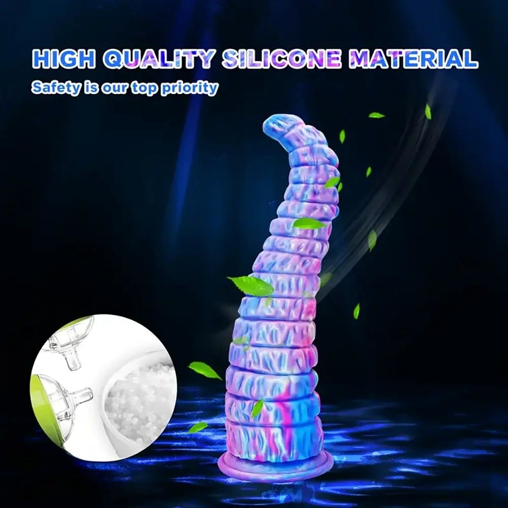 Blue ombre ridged silicone fantasy dildo, photo 10