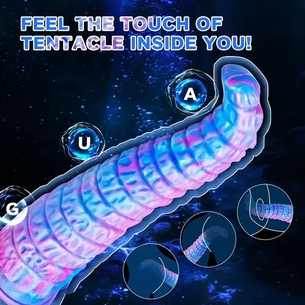 Blue ombre ridged silicone fantasy dildo, photo 11