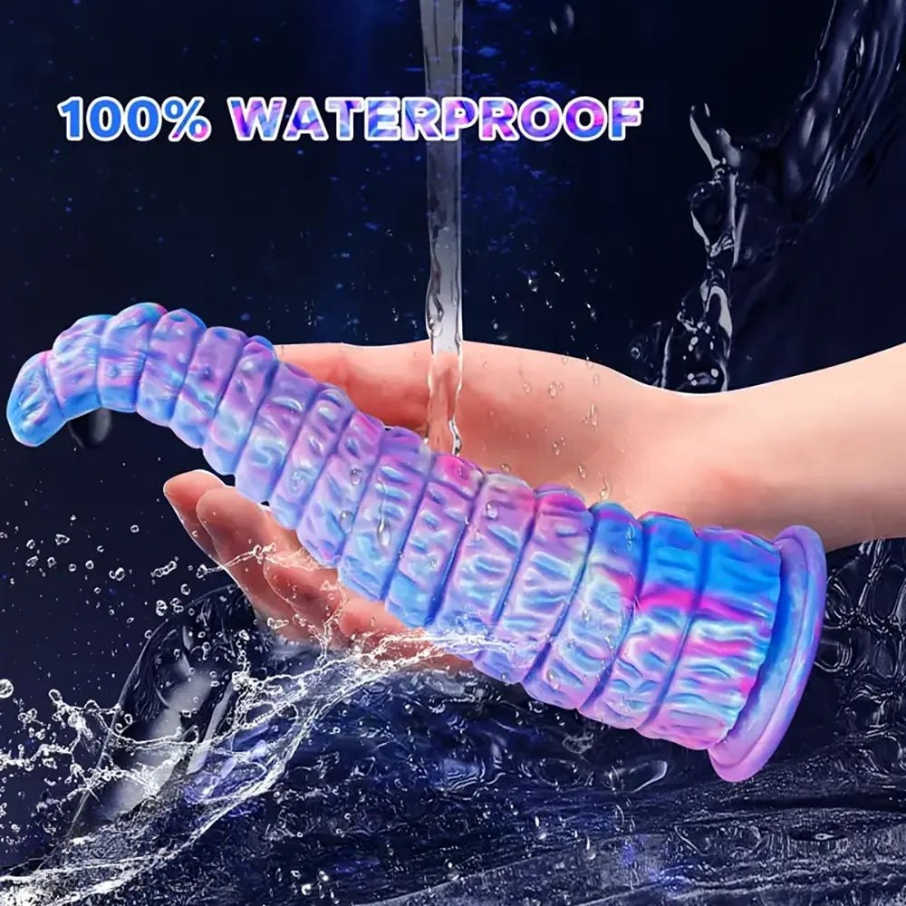 Blue ombre ridged silicone fantasy dildo, photo 12