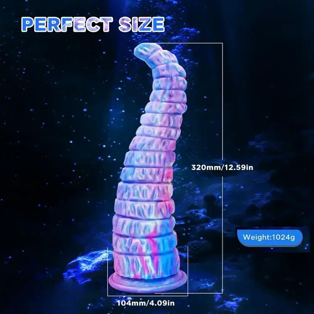 Blue ombre ridged silicone fantasy dildo, photo 13