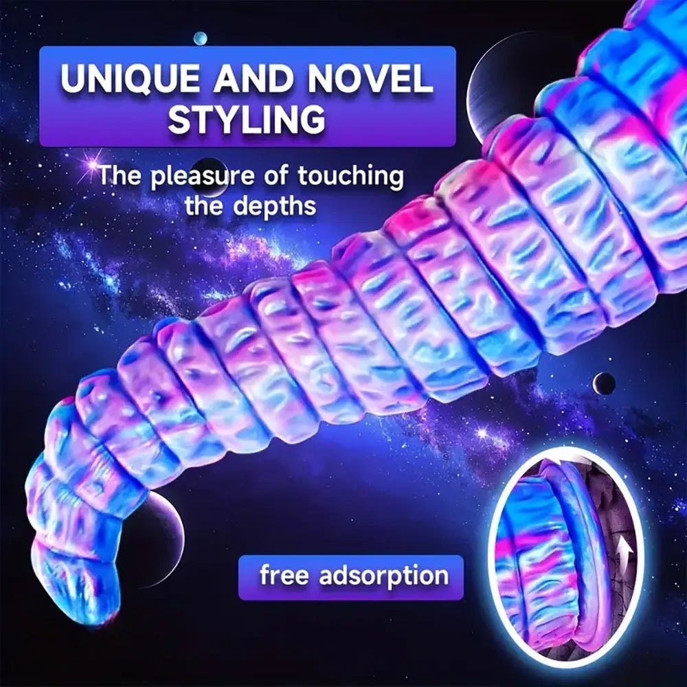 Blue ombre ridged silicone fantasy dildo, photo 2