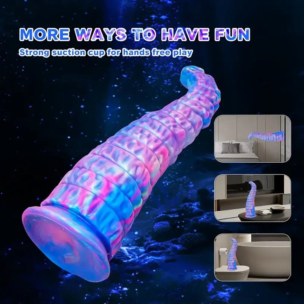 Blue ombre ridged silicone fantasy dildo, photo 3