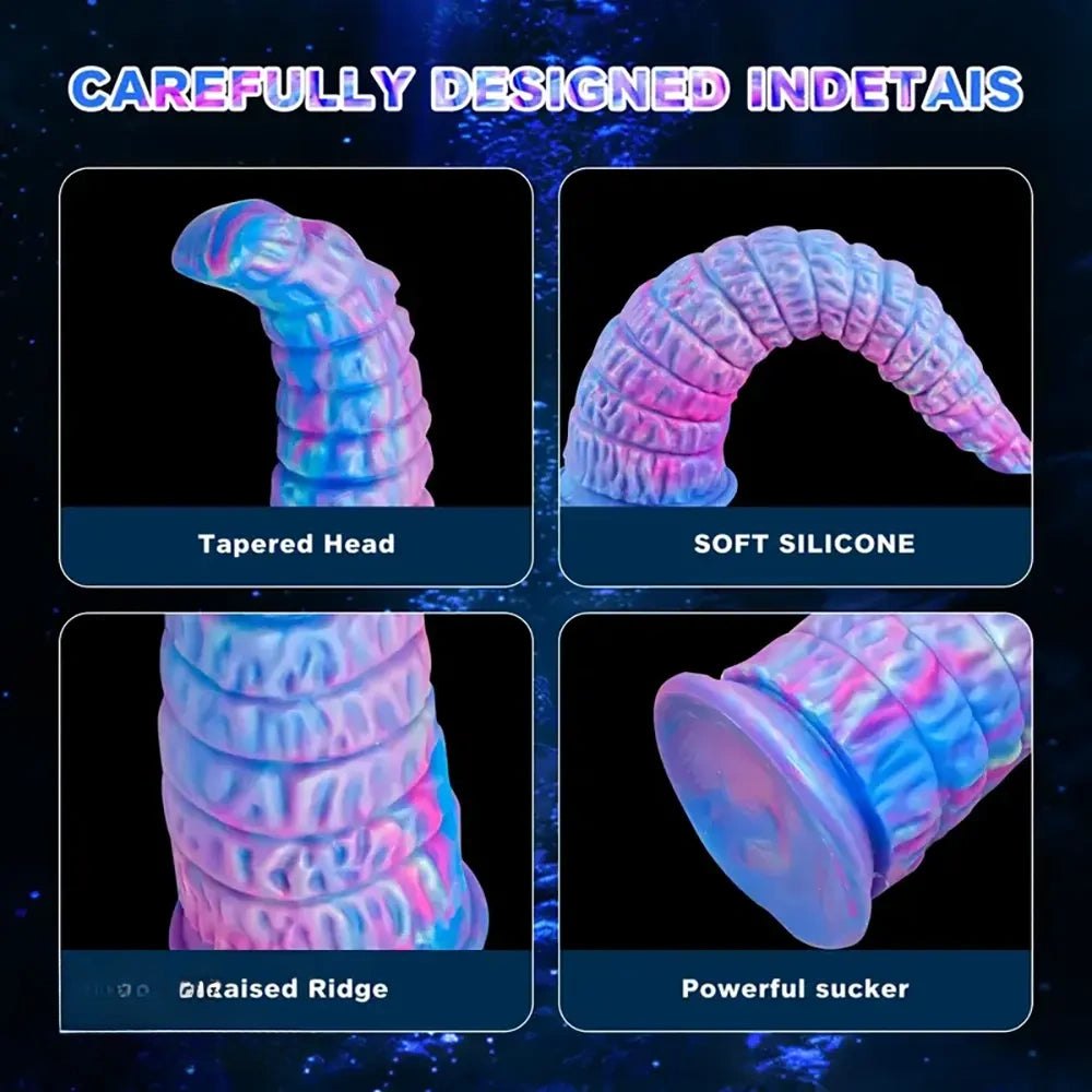 Blue ombre ridged silicone fantasy dildo, photo 4