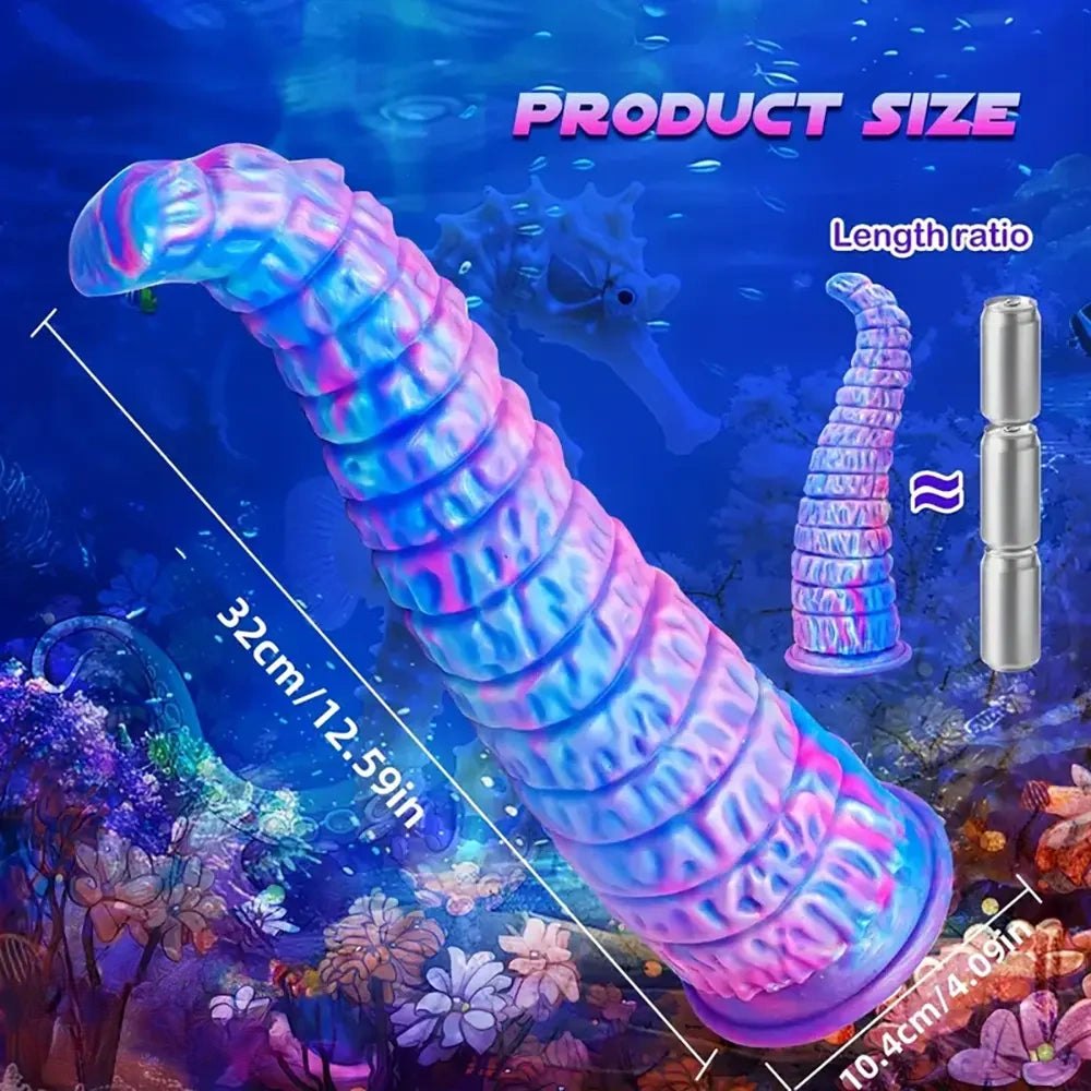 Blue ombre ridged silicone fantasy dildo, photo 7