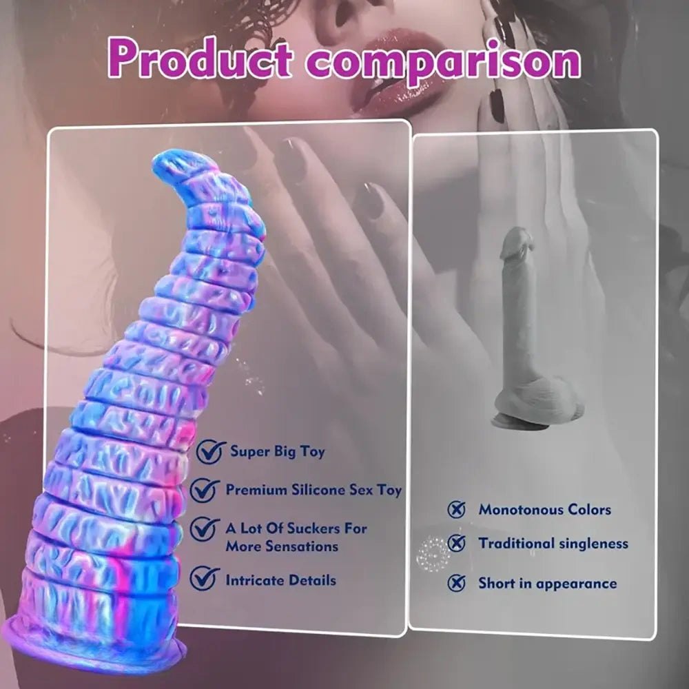 Blue ombre ridged silicone fantasy dildo, photo 8