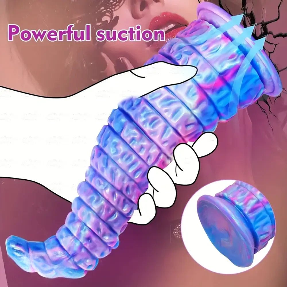 Blue ombre ridged silicone fantasy dildo, photo 9