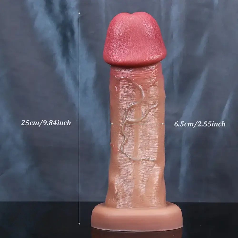 Brown realistic silicone dildo with suction cup base