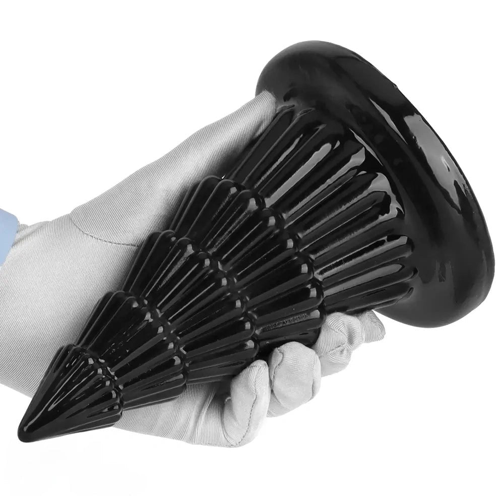 Black cone ridged butt plug, photo 12