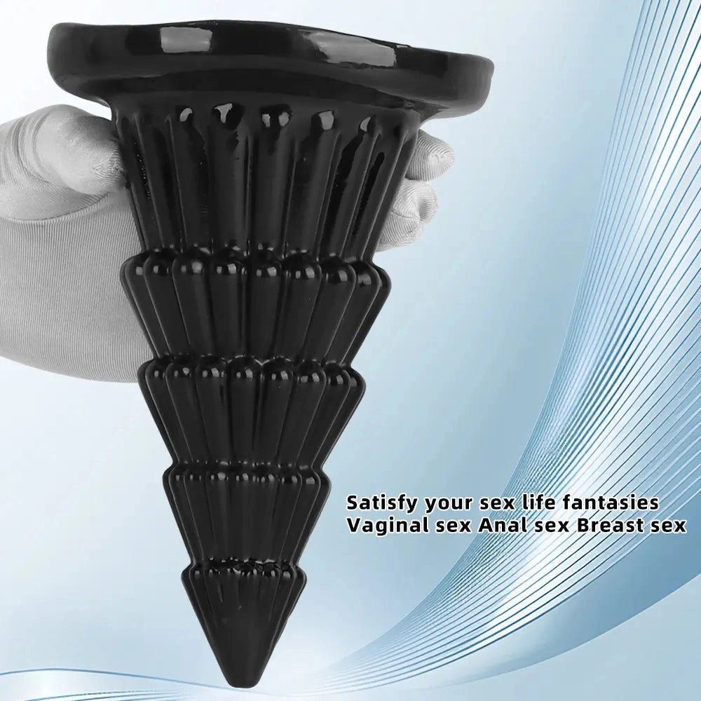 Black cone ridged butt plug, photo 3