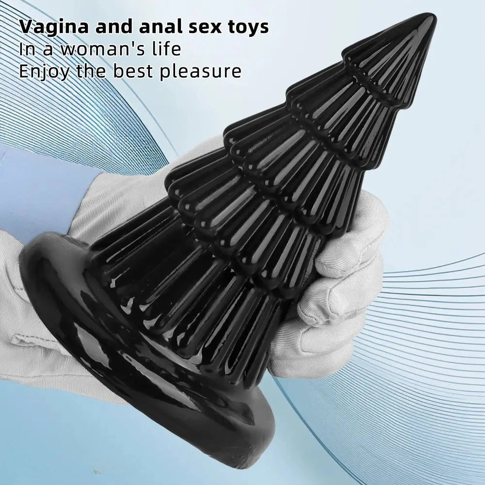 Black cone ridged butt plug, photo 5
