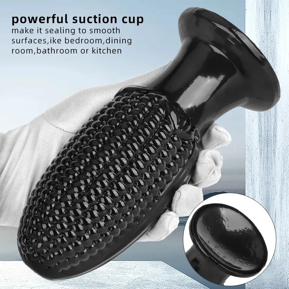 Black corn-textured suction cup dildo, photo 7