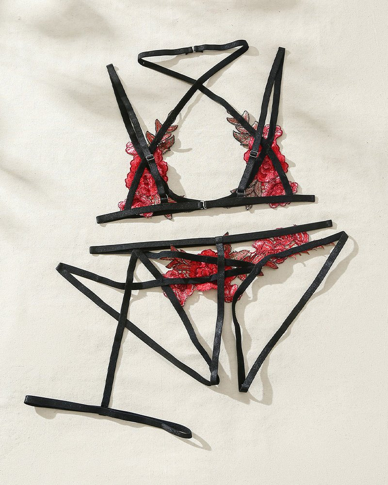 Black crossstrap floral harness garter set, photo 5