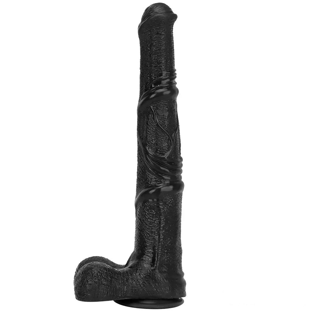 Black curved ribbed dildo, photo 1