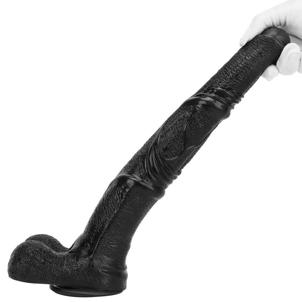 Black curved ribbed dildo, photo 11